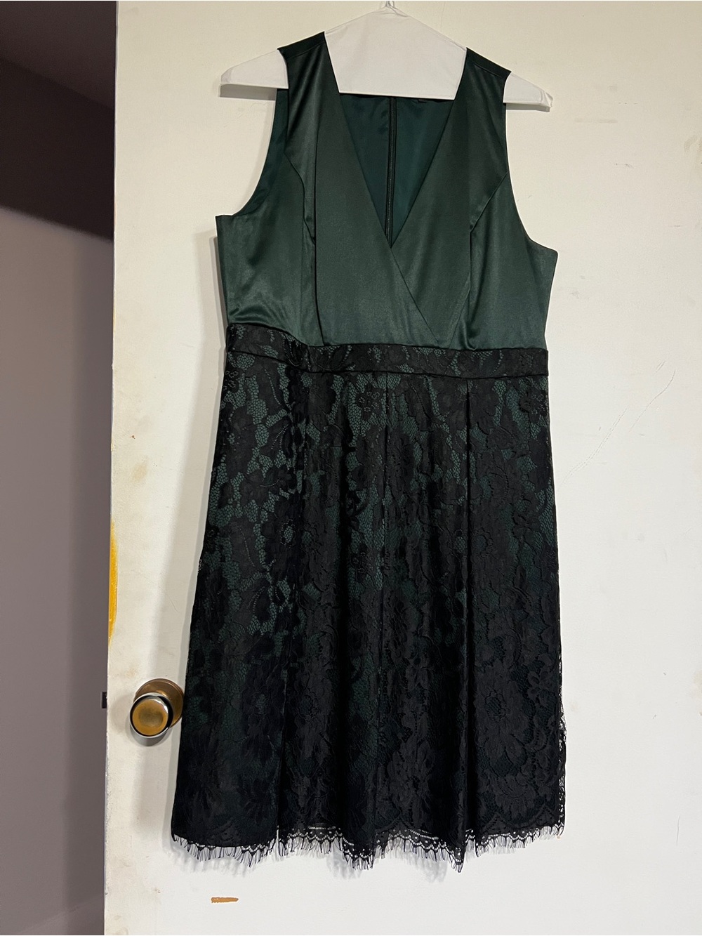 RW&CO. Dark Green and Black Lace V-Neck A-Line Dress